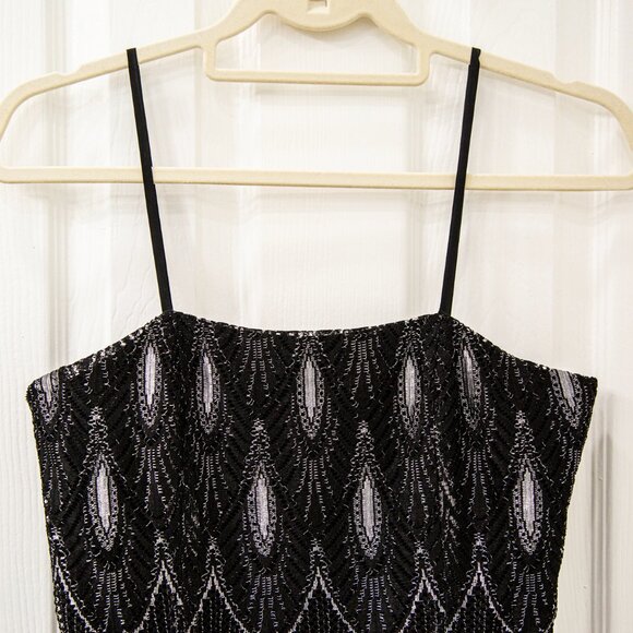 Vintage 1980s Oleg Cassini Black Strappy Evening Gown with Lace Overlay, size 8 - Picture 2 of 7